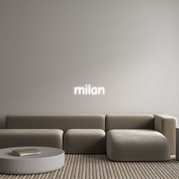 Néon blanc « milan » installé au-dessus d'un canapé dans un salon contemporain