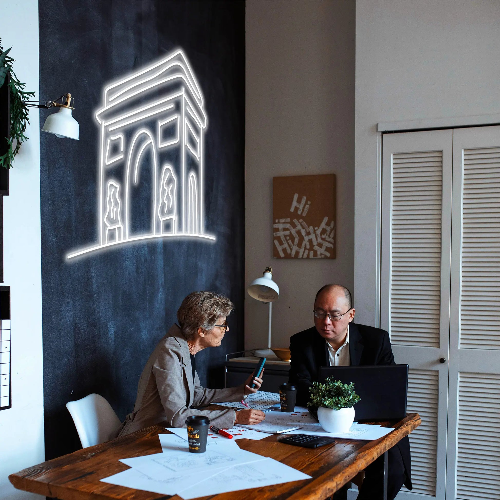 "Arc de Triomphe Neon Line Art glowing with minimalistic elegance."