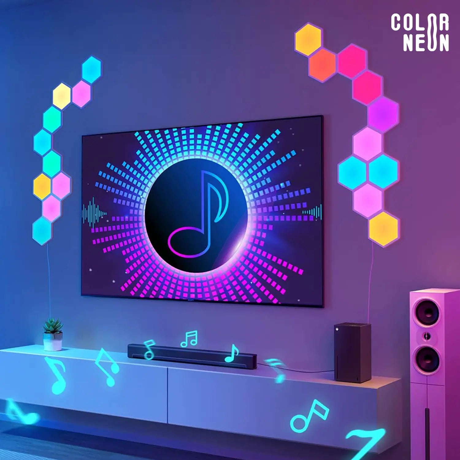 Panneaux LED design géométrique avec lumière RGB personnalisable et effets d’animation
