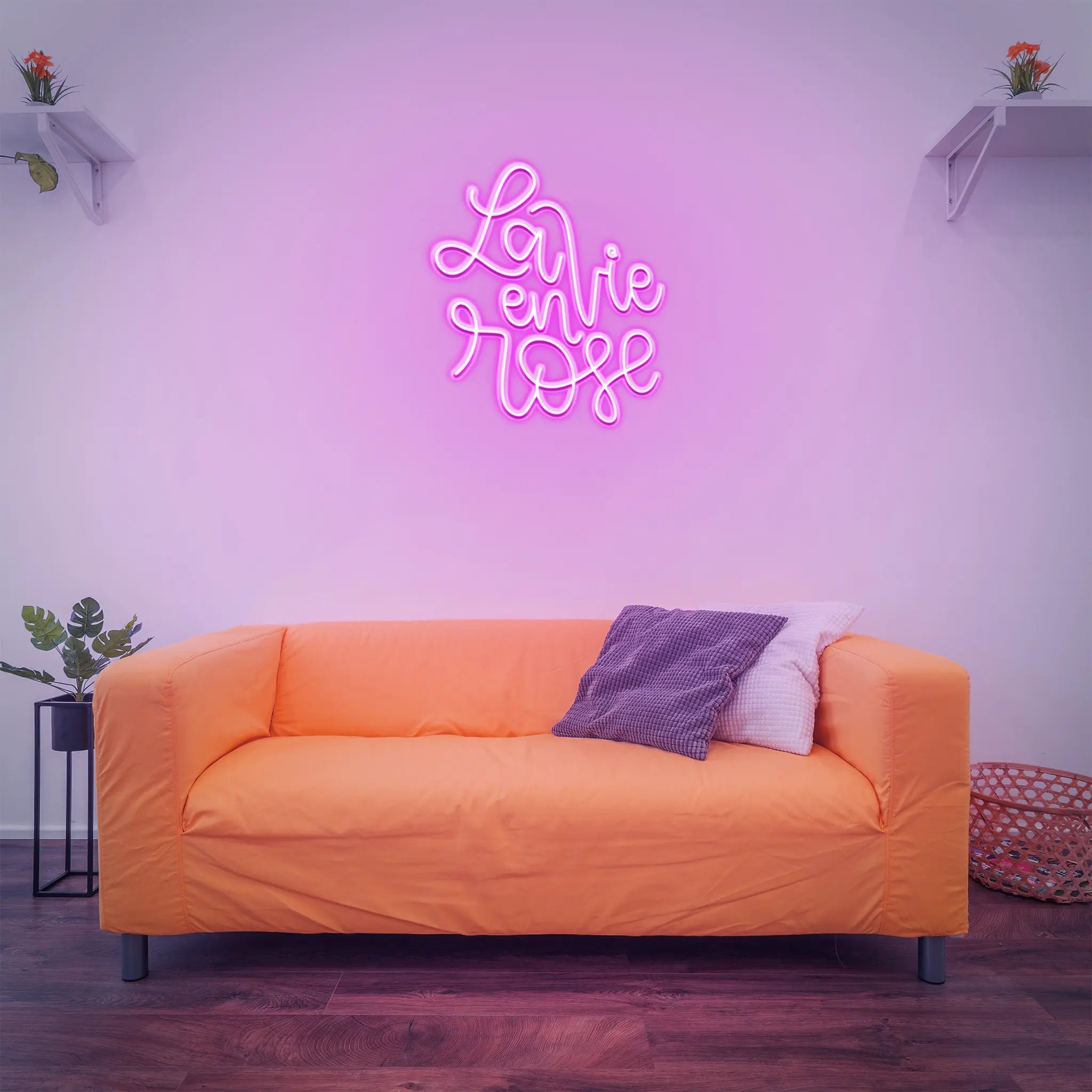 La Vie en Rose Neon Sign lit up with vibrant neon lights, symbolizing love and beauty in any space.