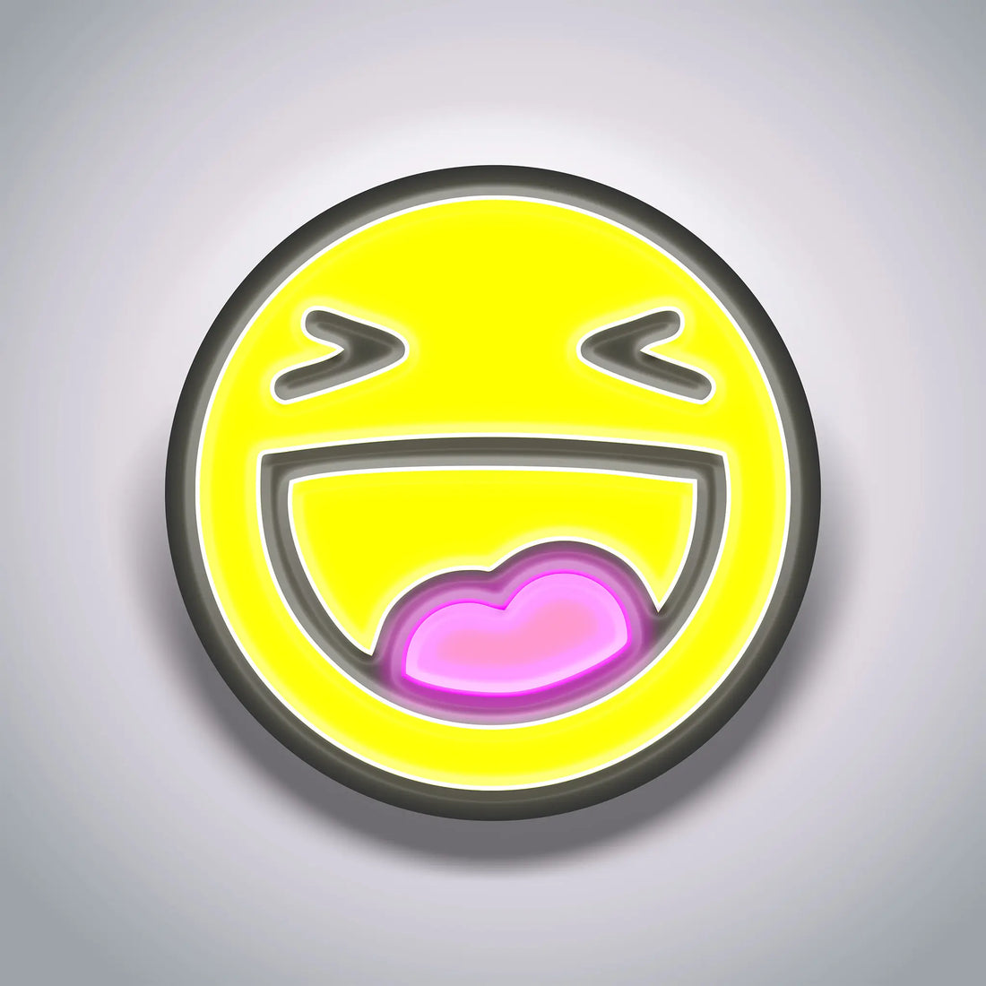 "Laughing Emoji Neon Sign bringing vibrant humor to any room."