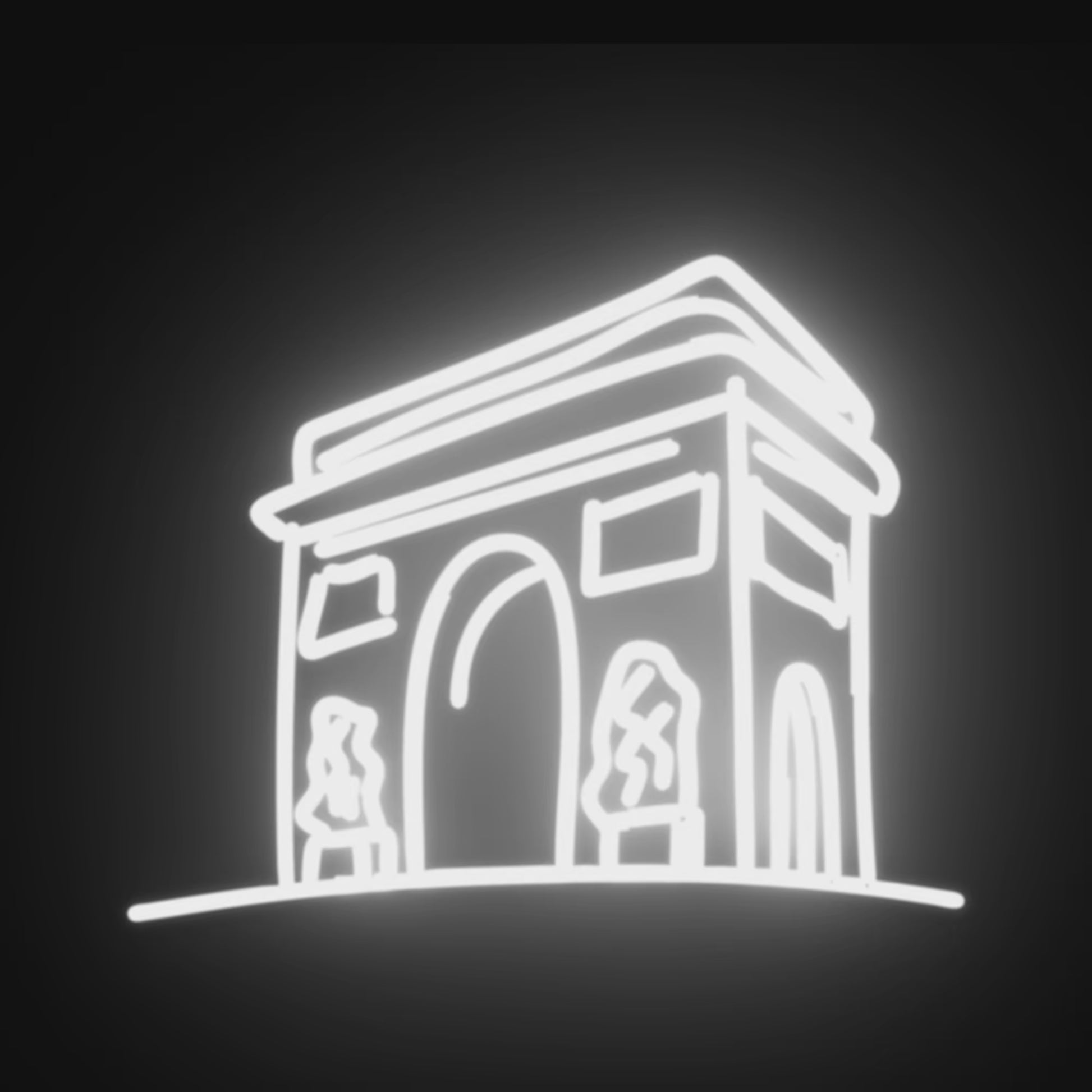 "Video showcasing Arc de Triomphe Neon Line Art in a modern space."