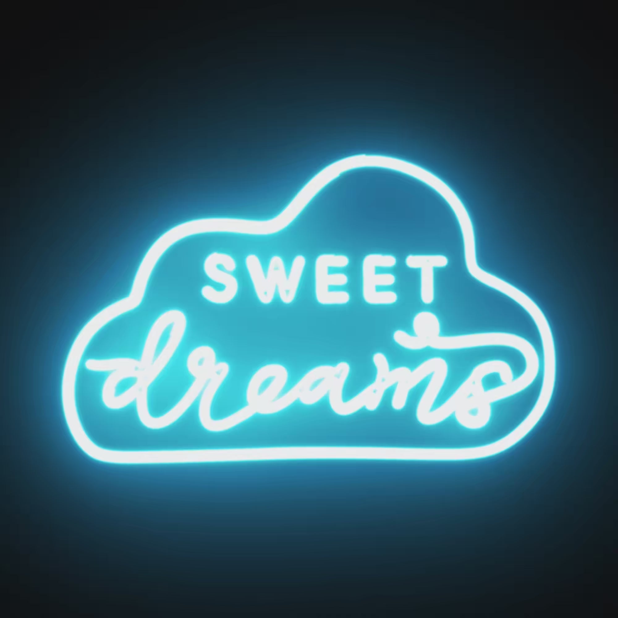 "Video of Sweet Dreams Neon Sign lighting up a serene and peaceful room."